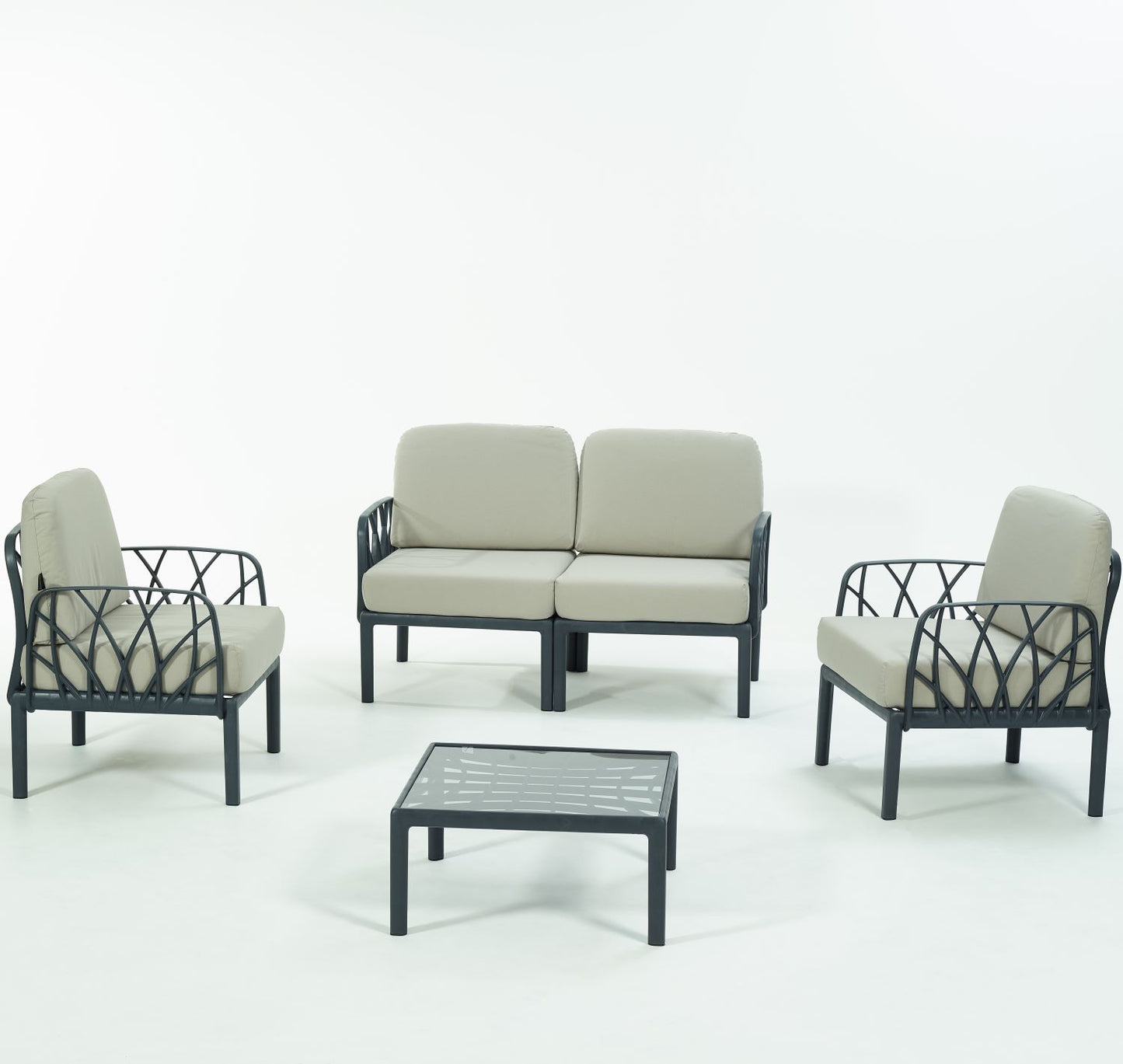 Novussi Garda Sofa Set 2 + 1 + 1 + Glass Center Table